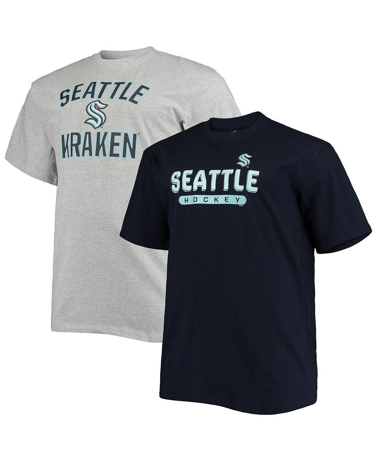 

Мужская футболка deep sea blue, grey seattle kraken big and tall, комплект из двух футболок для сна Profile, мульти