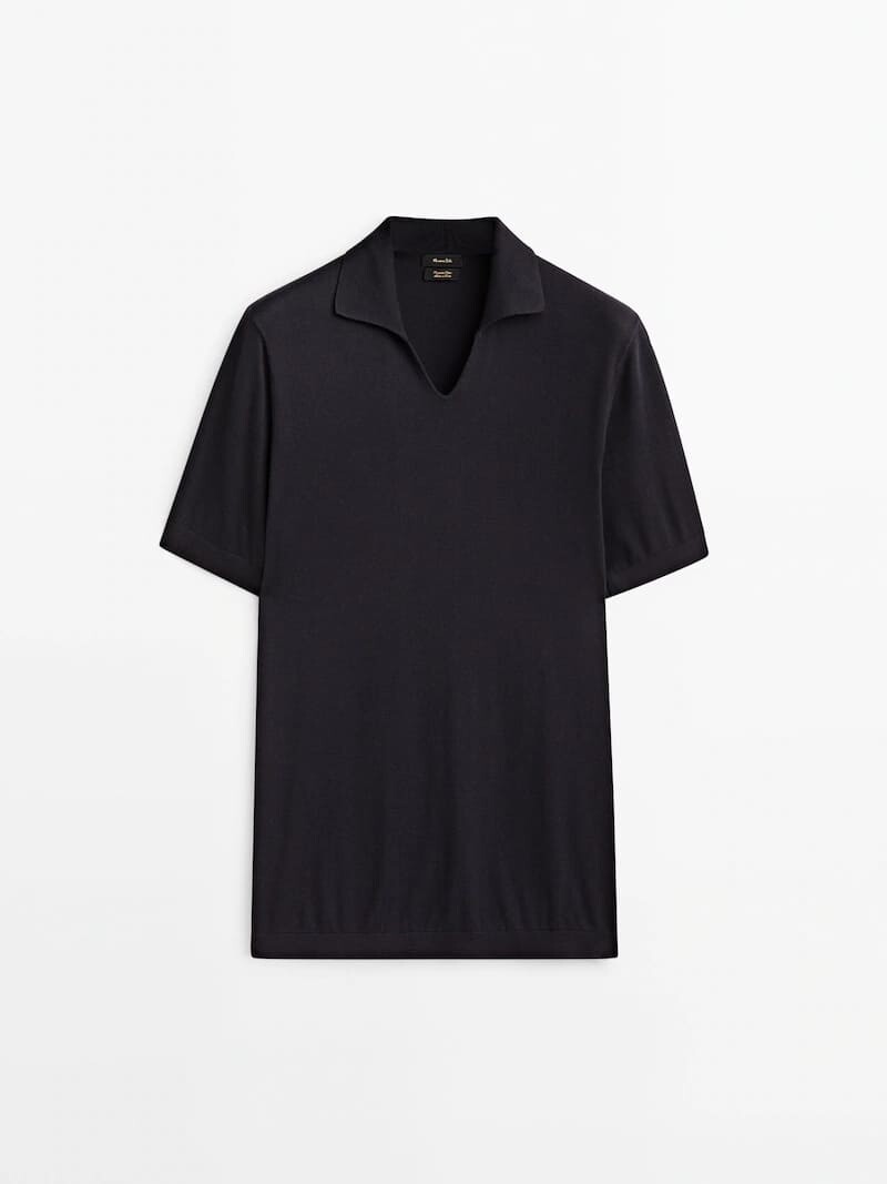 

Свитер с короткими рукавами Massimo Dutti Milano Knit Polo, темно-синий