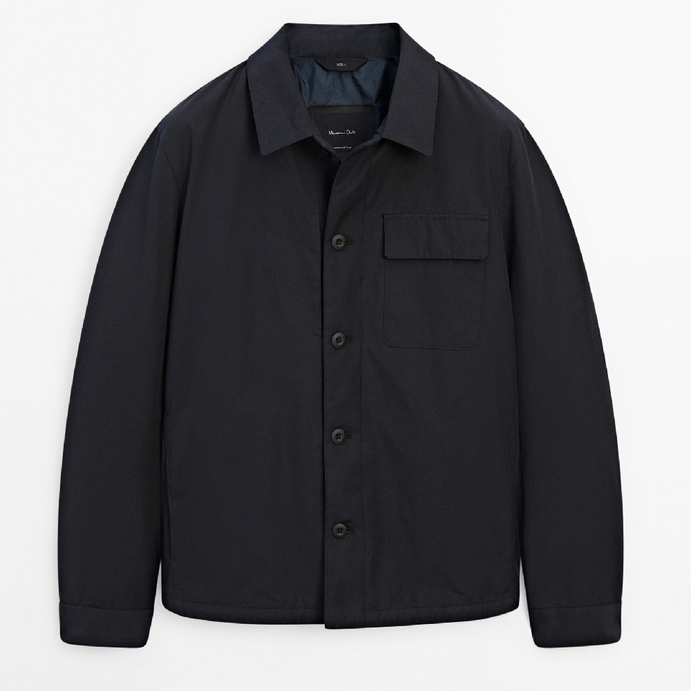 Рубашка Massimo Dutti Cotton Blend With Chest Pocket, темно-синий цена и фото