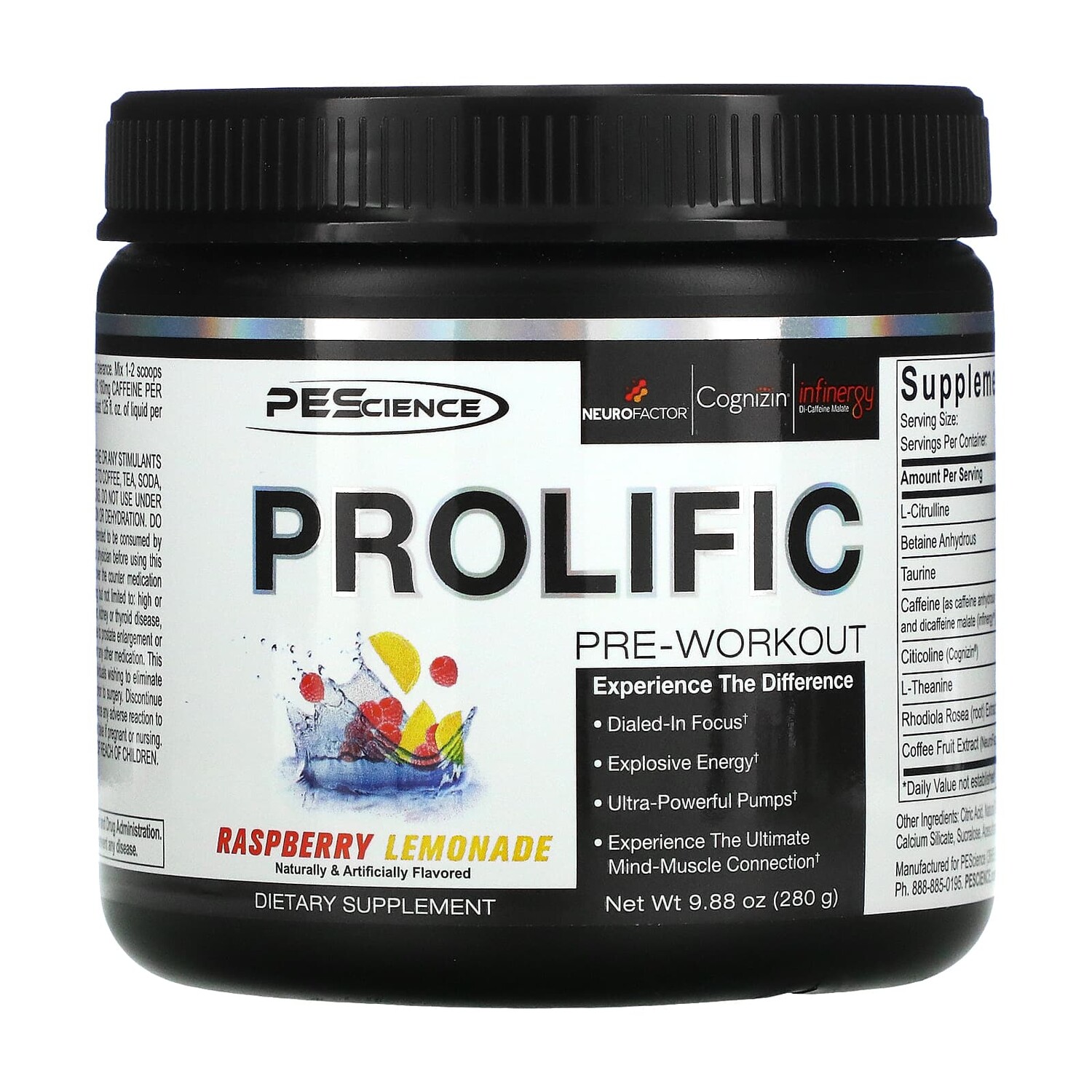 

Добавка PEScience Prolific перед тренировкой, малиновый лимонад, 280 г
