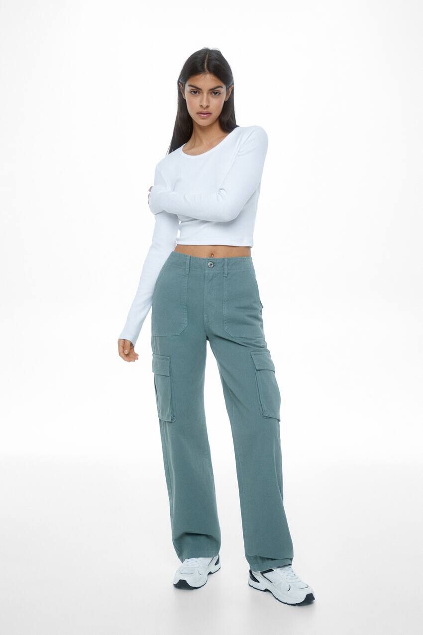

Брюки карго прямого кроя Pull&Bear, бледно-зеленый