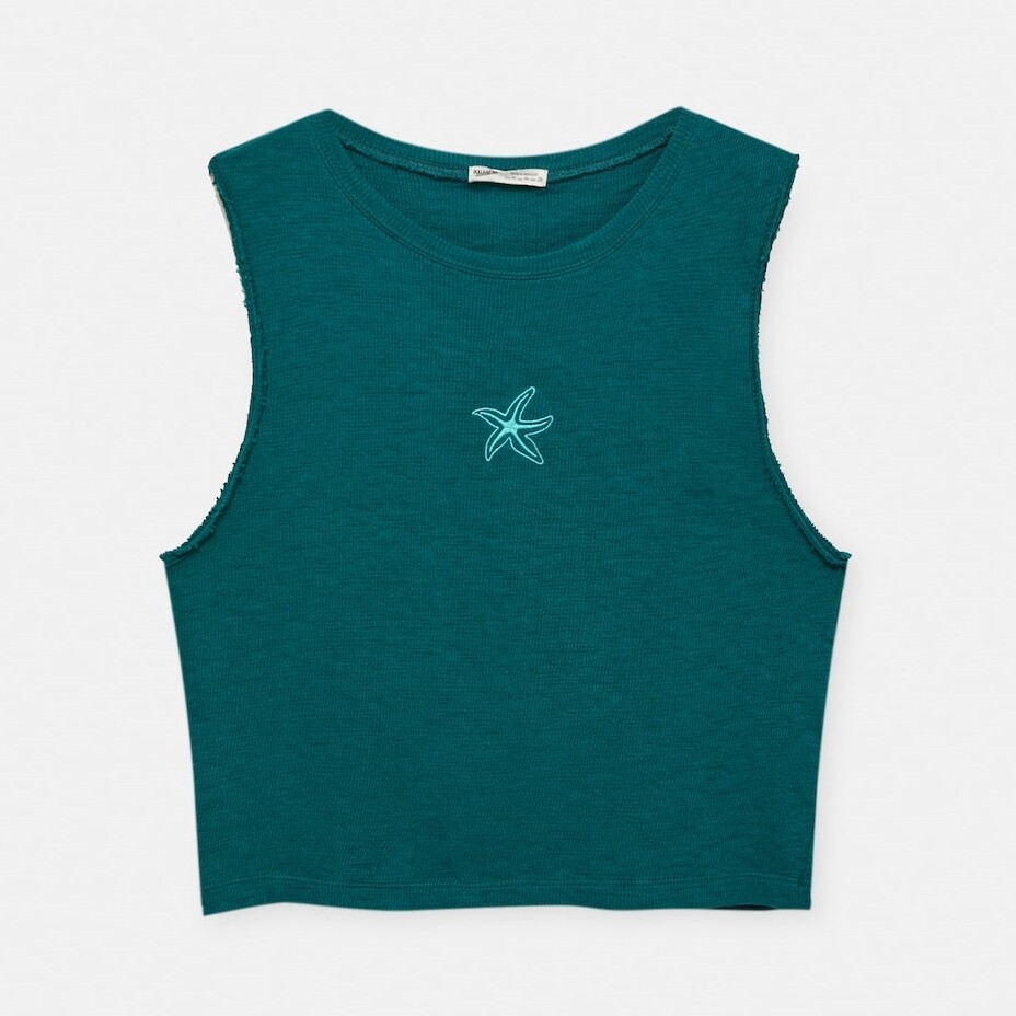 

Топ Pull&Bear Sleeveless Rustic With Embroidery, бирюзовый