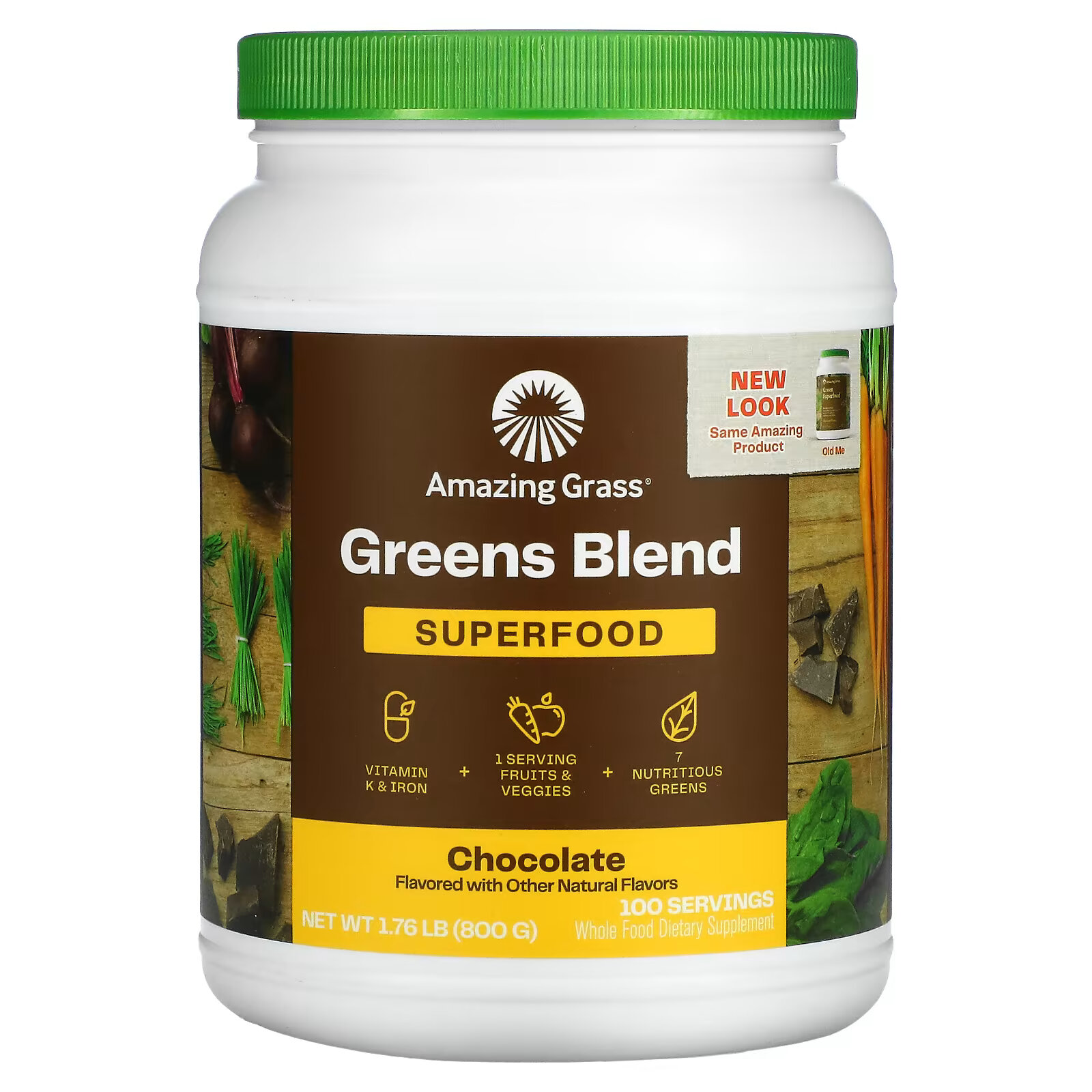 Amazing Grass, Green Superfood, шоколад, 800 г (28,2 унции) amazing grass green superfood антиоксиданты сладкие ягоды 14 8 унц 420 г