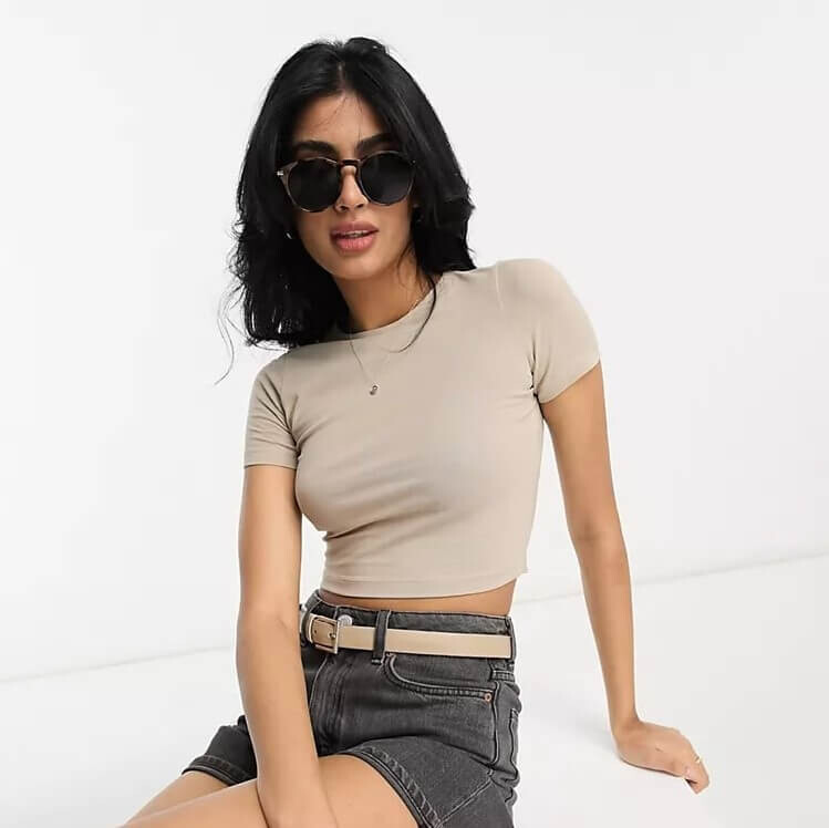 

Футболка Asos Design Fitted Crop, темно-бежевый
