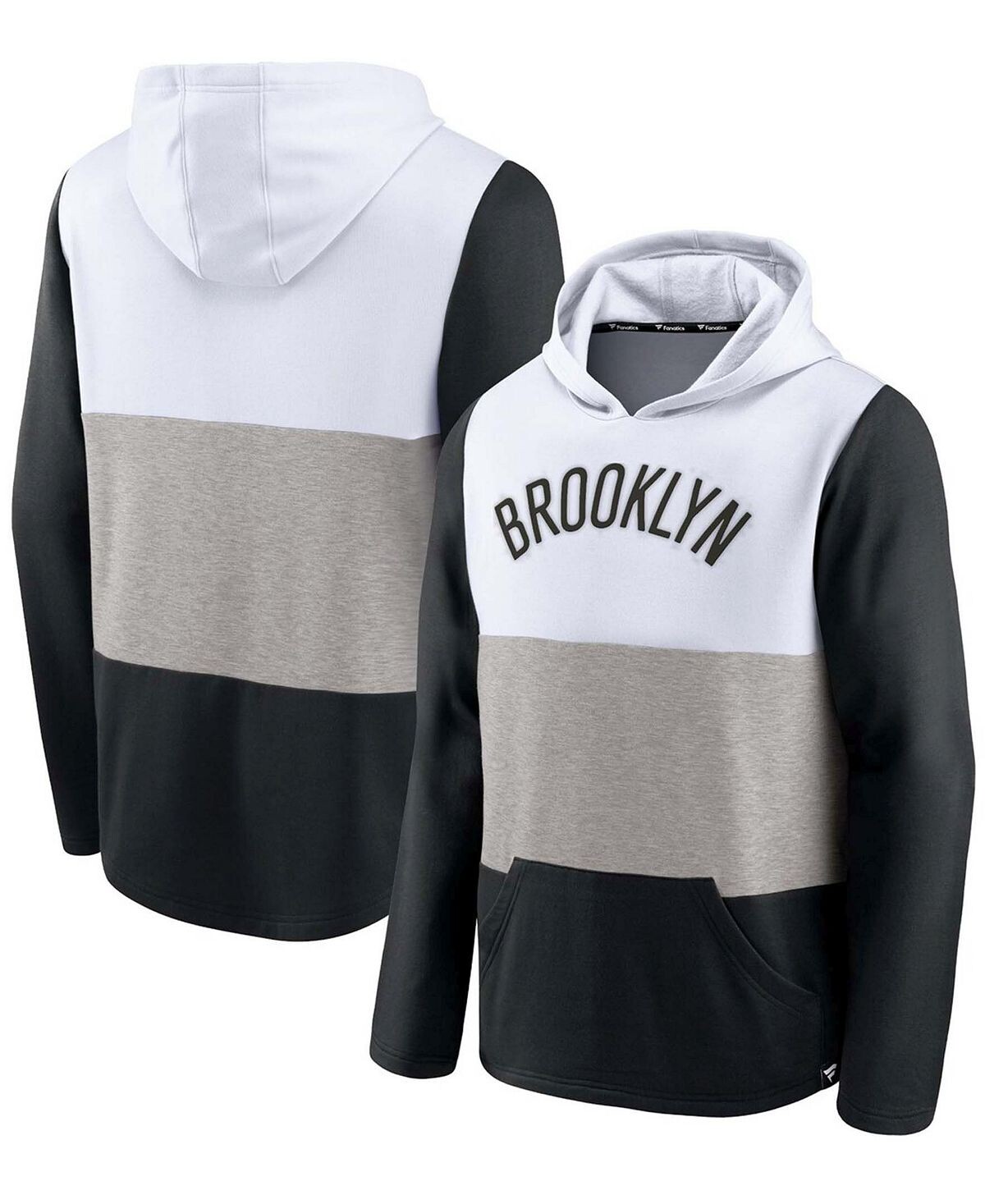 

Мужская бело-черная худи brooklyn nets linear logo comfy colorblock tri-blend pullover hoodie Fanatics, мульти