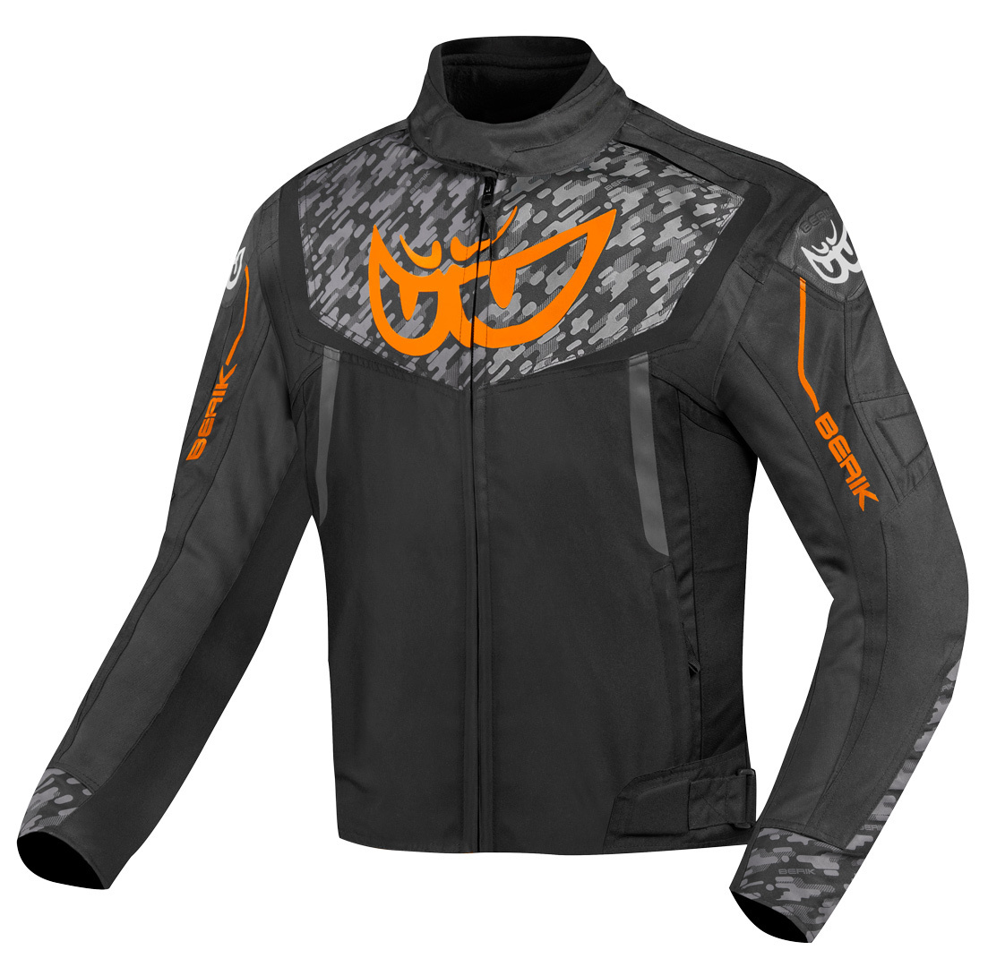 Мотоциклетная текстильная куртка Berik Camo Street водонепроницаемая, черный/оранжевый куртка размер 44 оранжевый черный