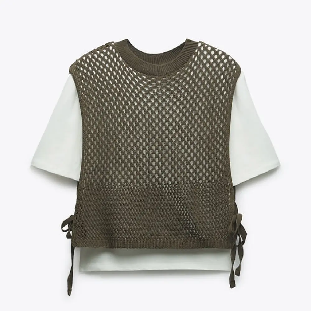 

Футболка Zara Contrast With Chunky Knit Vest Detail, хаки