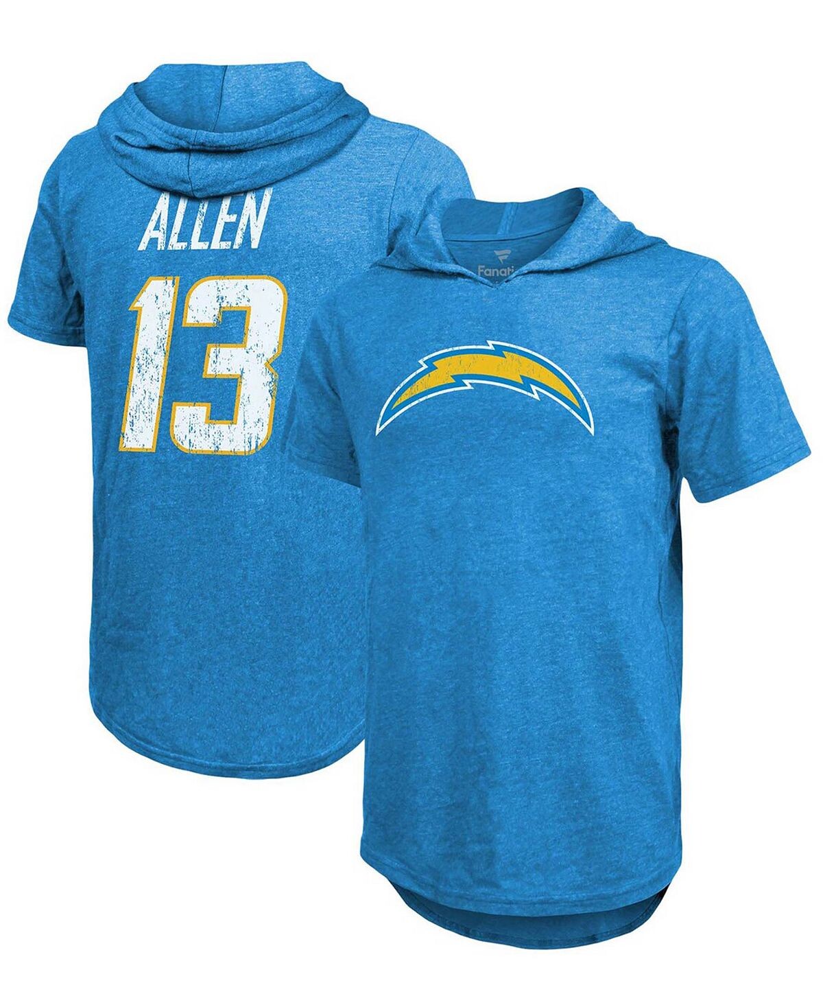 

Мужская футболка с капюшоном keenan allen heathered powder blue los angeles chargers name number tri-blend hoodie Fanatics, голубой