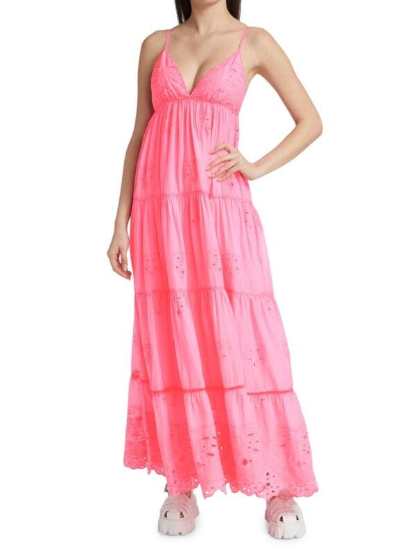 

Многоярусное платье макси из хлопка Farm Rio Neon pink