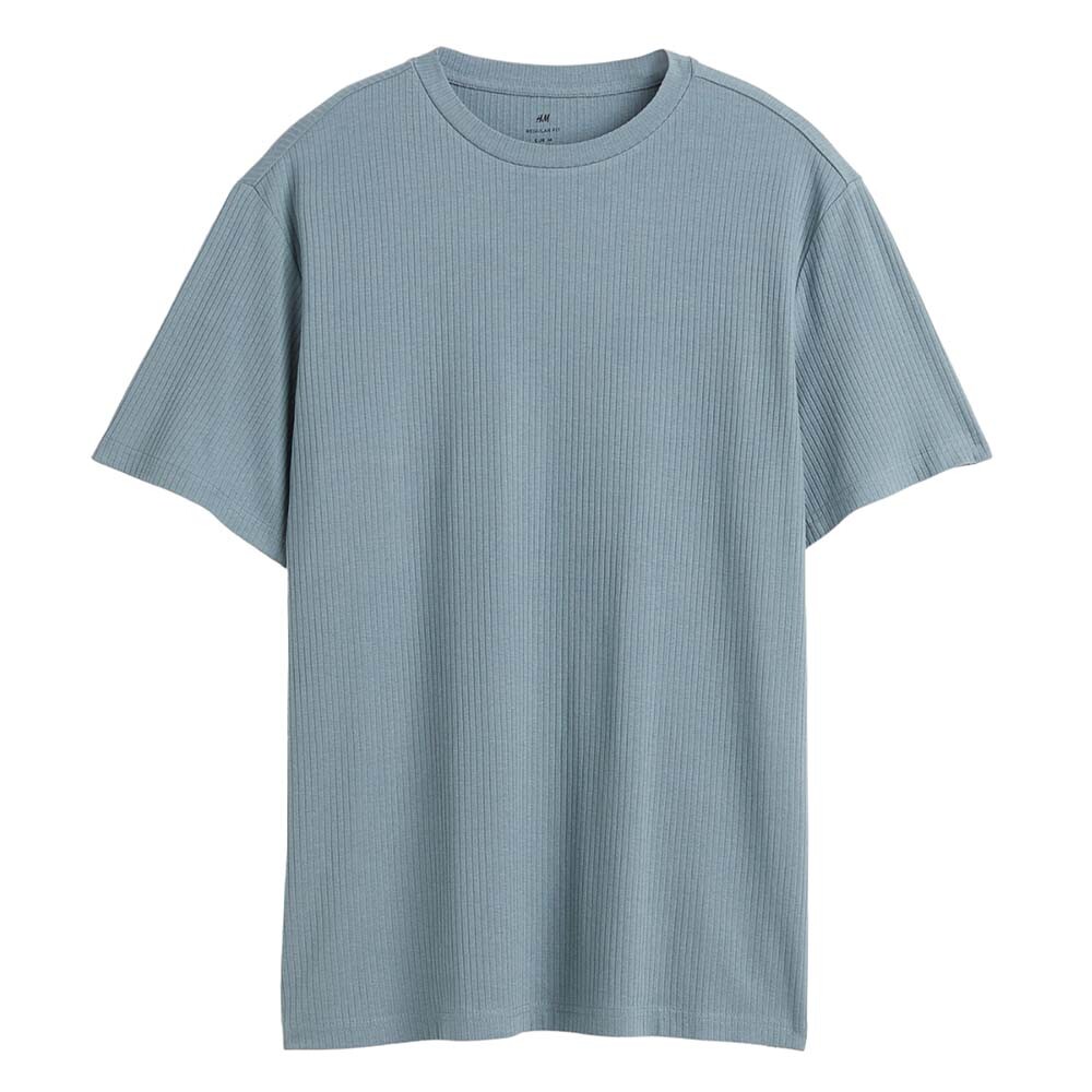 

Футболка H&M Regular Fit Ribbed Cotton, серо-голубой