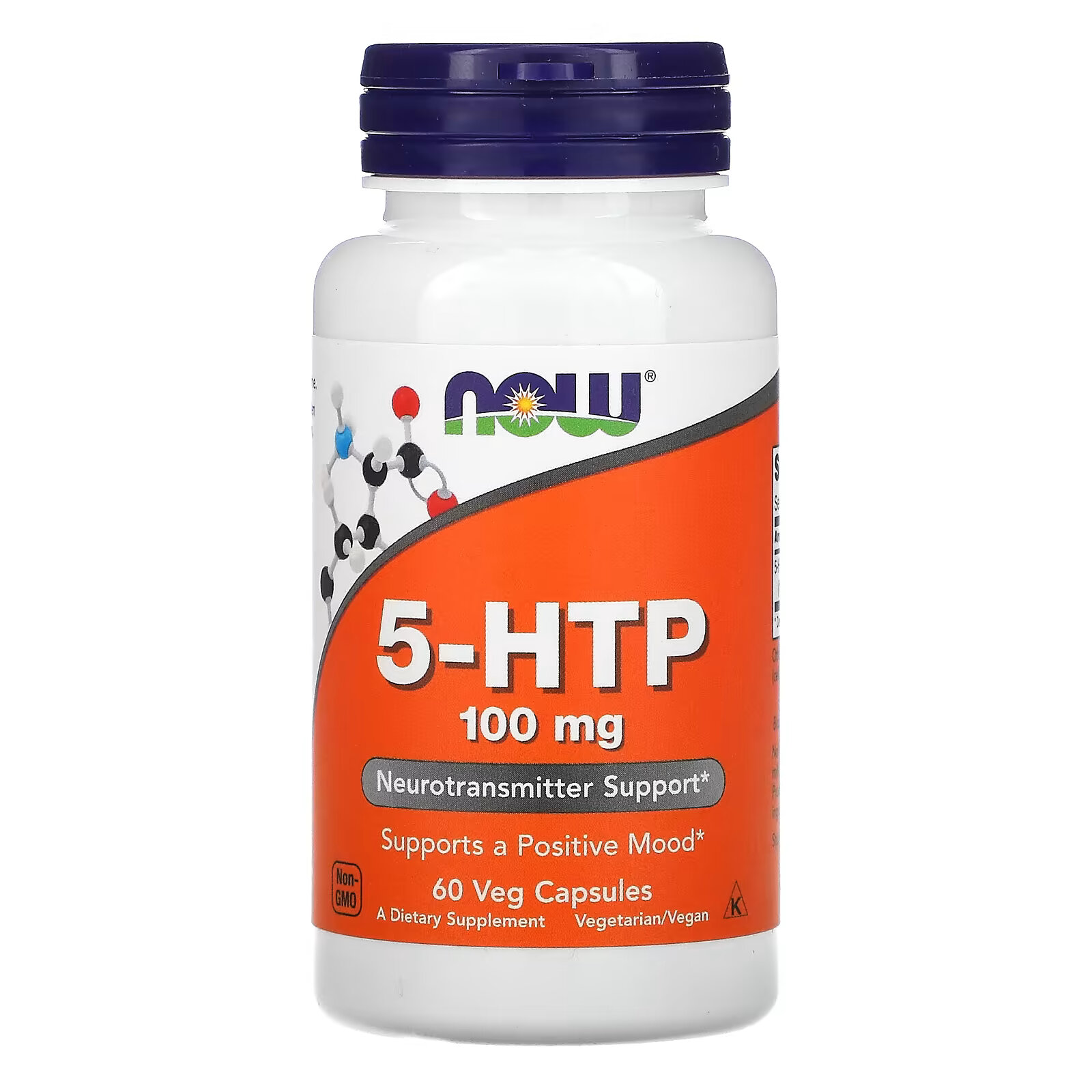 5-гидрокситриптофан NOW Foods 100 мг, 60 вегетарианских капсул happy healthy hippie наполненный радостью поддерживает позитивное настроение 60 растительных капсул