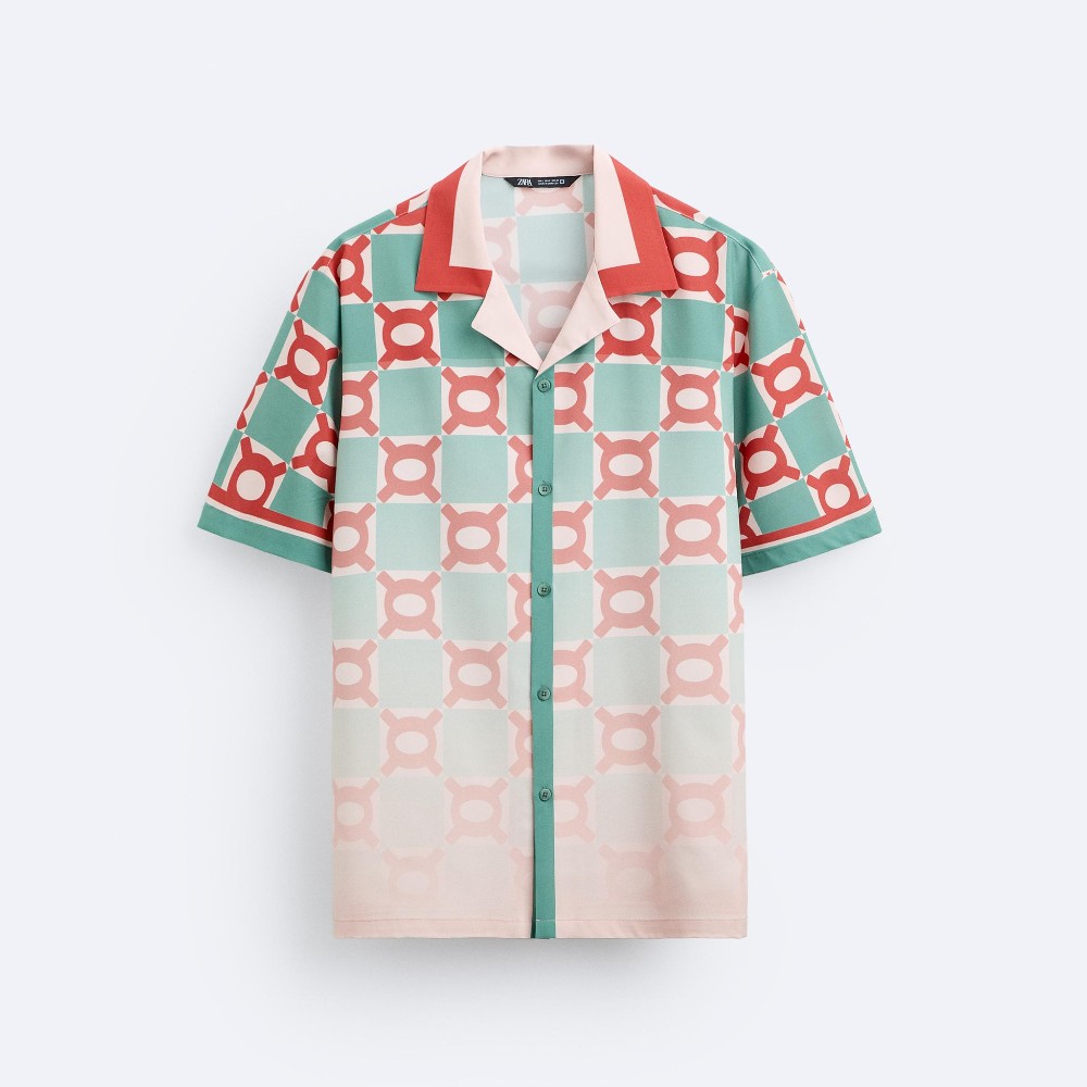 Рубашка Zara Ombré Print Satin, розовый рубашка zara satin with patch pockets розовый