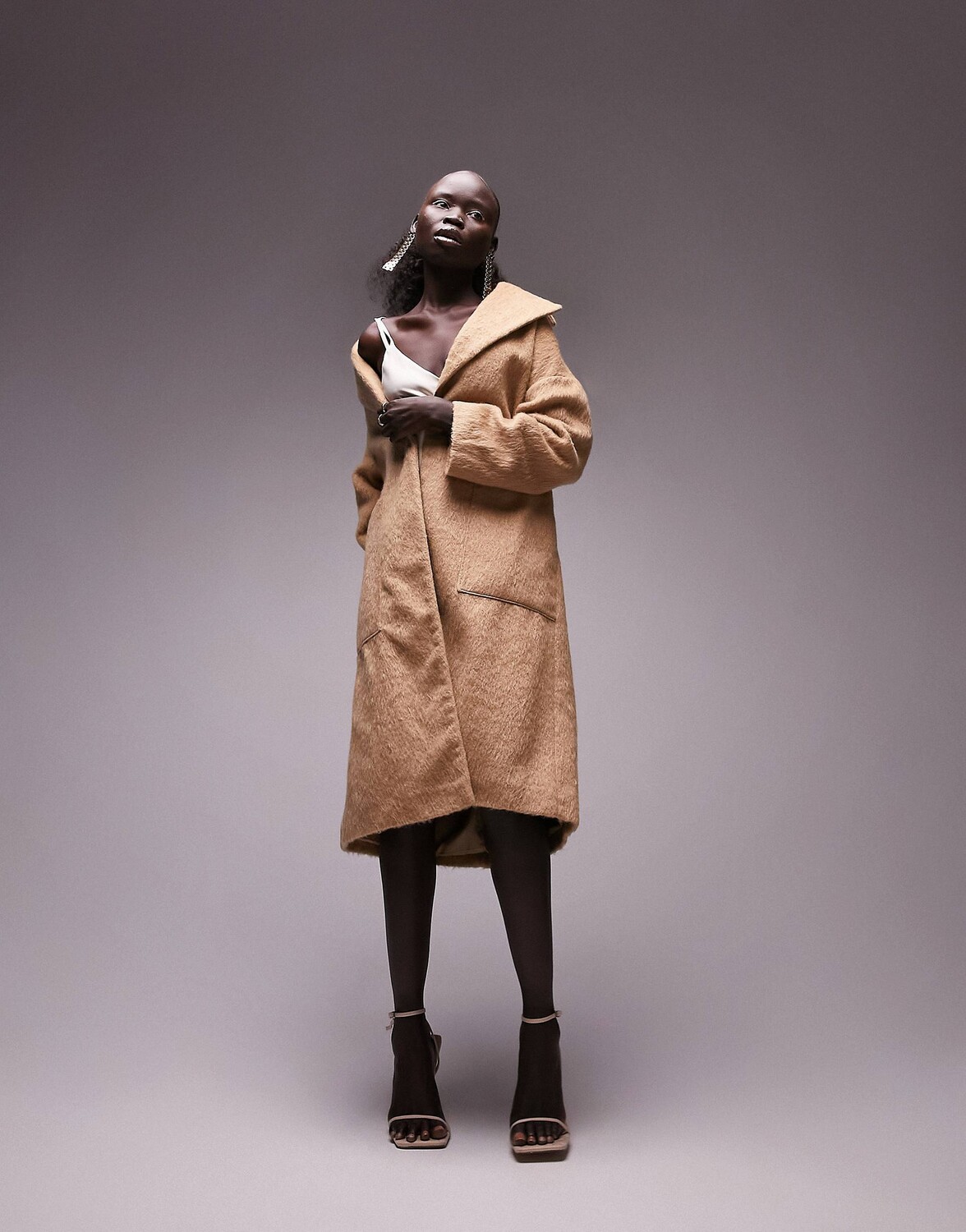 

Верблюжье длинное пальто с начесом Topshop Petite