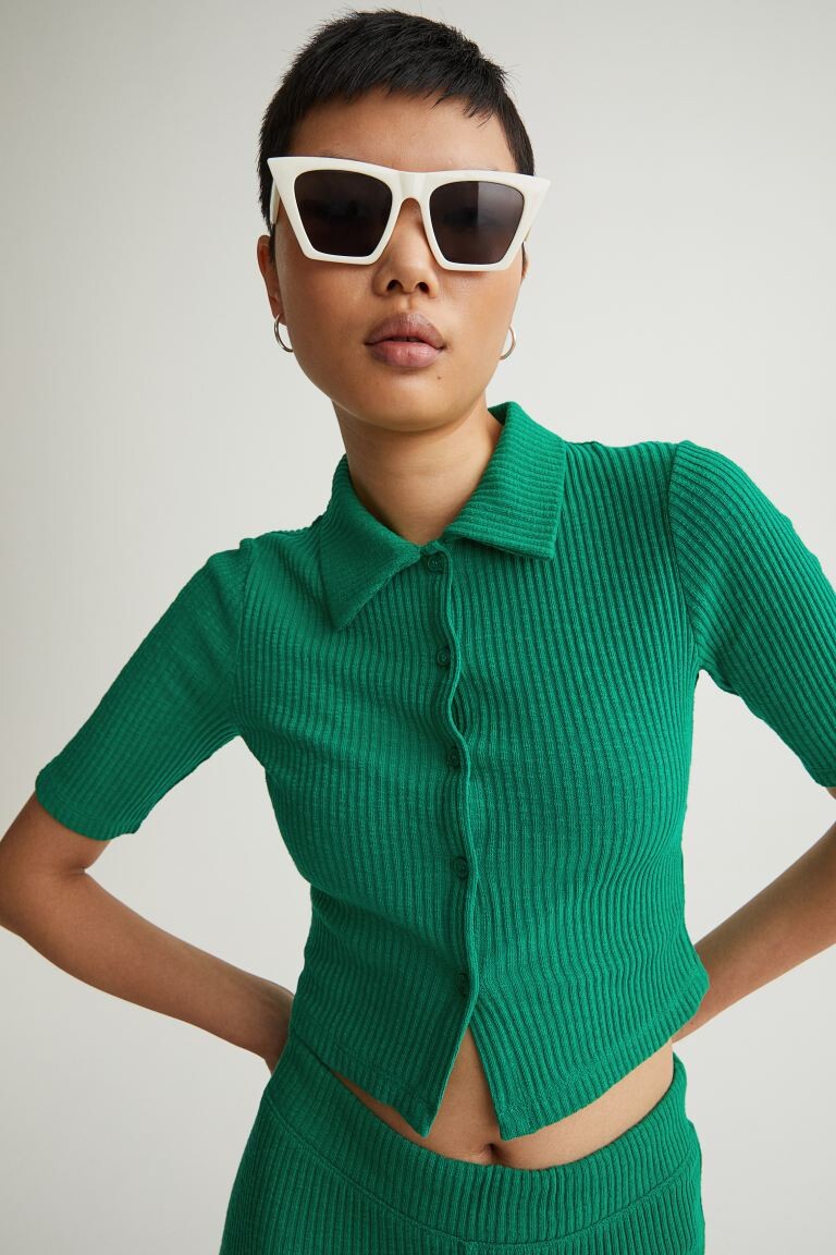 

Ребристый топ H&M, зеленый