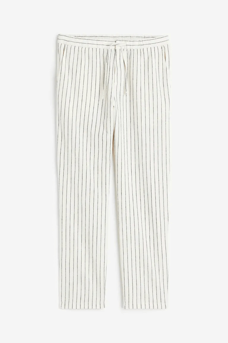 

Брюки H&M Regular Fit Linen-blend Pinstriped, белый