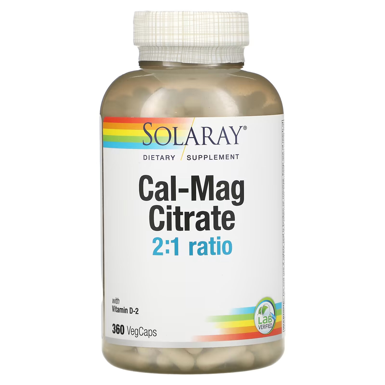 Solaray, Cal-Mag цитрат 2: 1, 360 растительных капсул