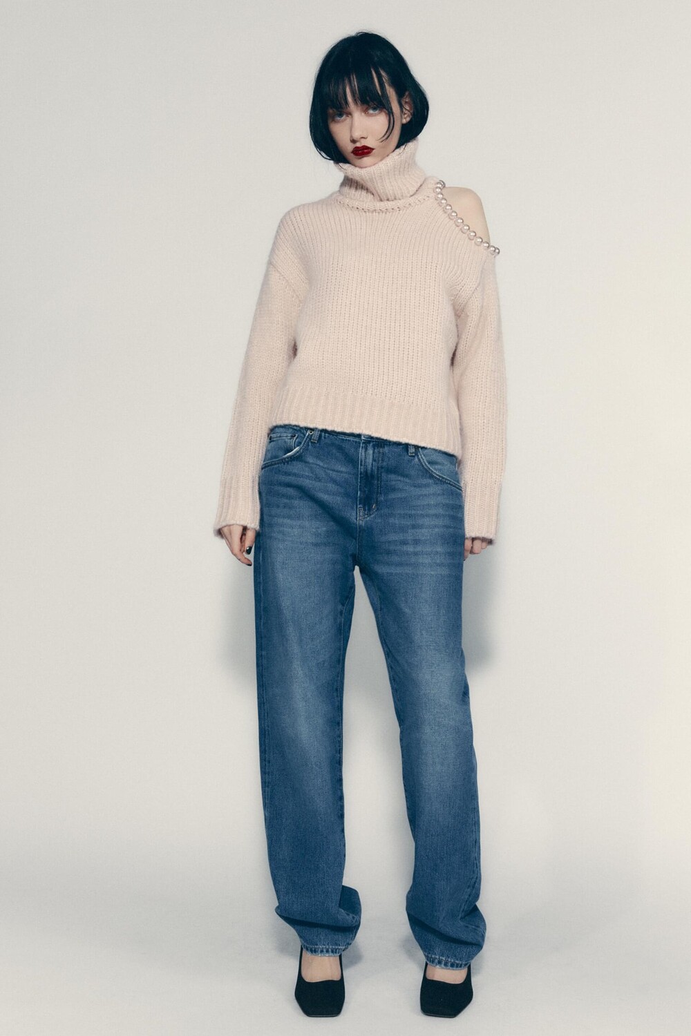 

Кожаные туфли на блочном каблуке с квадратным носом ZARA, черный