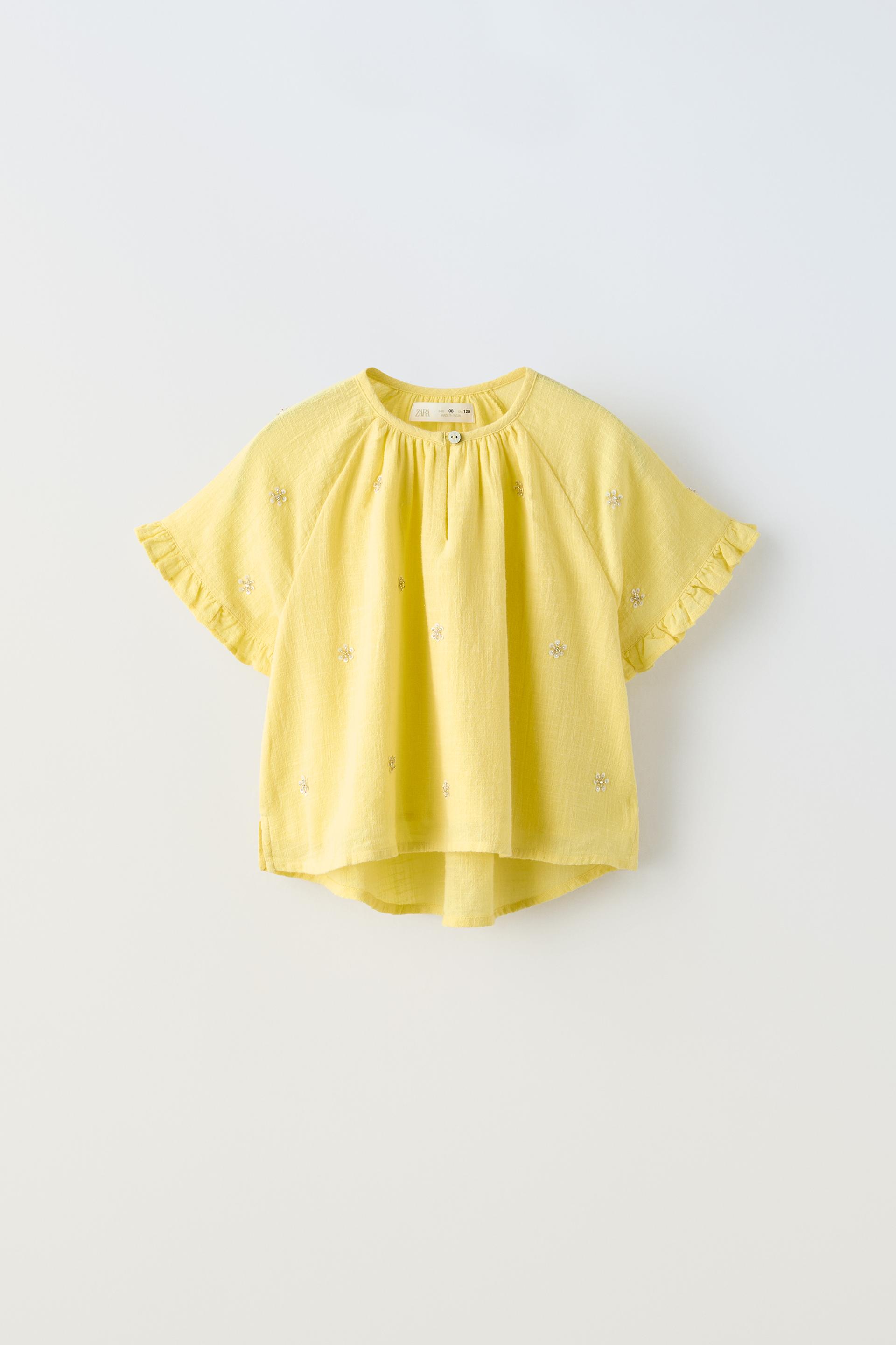 Футболка Zara Floral Beaded, желтый свитшот с круглым вырезом спинка на пуговицах s зеленый