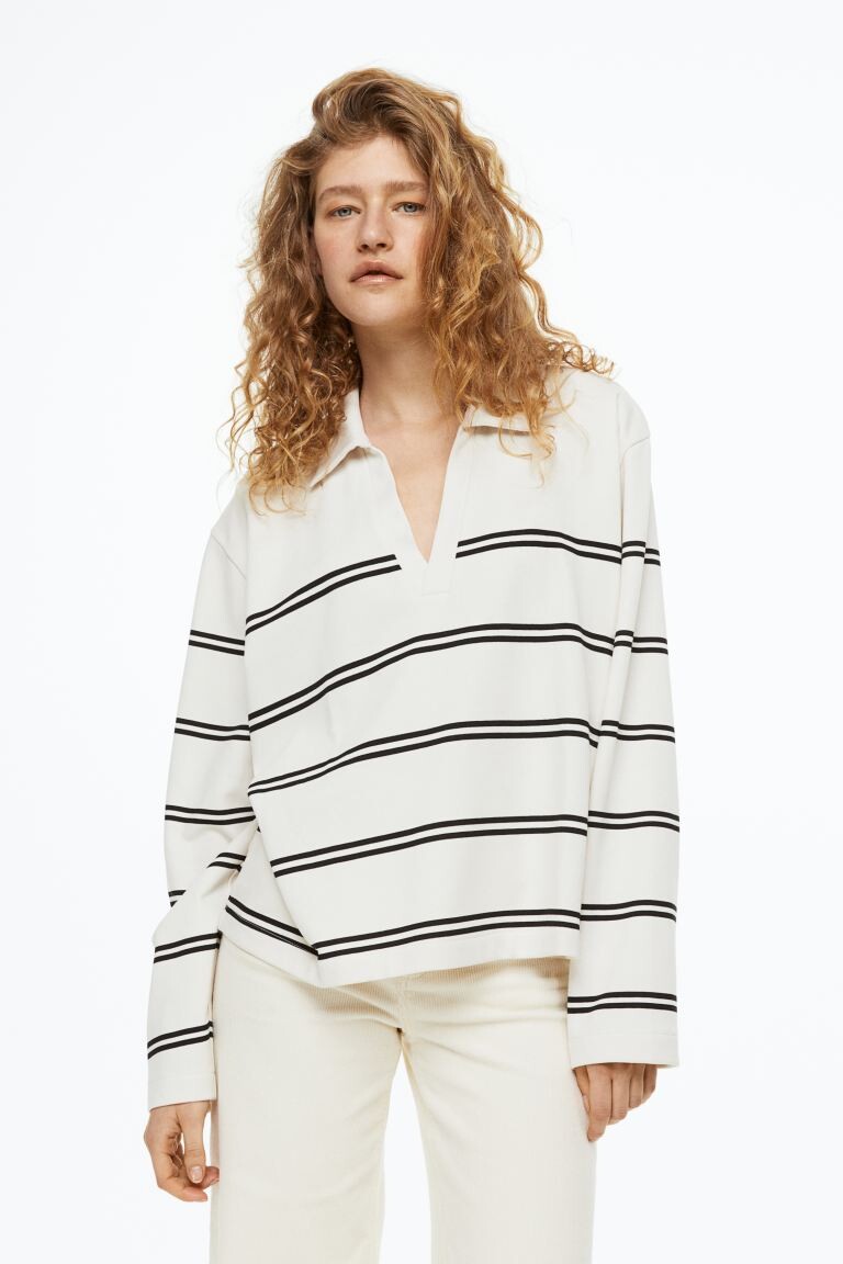 

Толстовка с воротником H&M, натуральный белый/полосатый