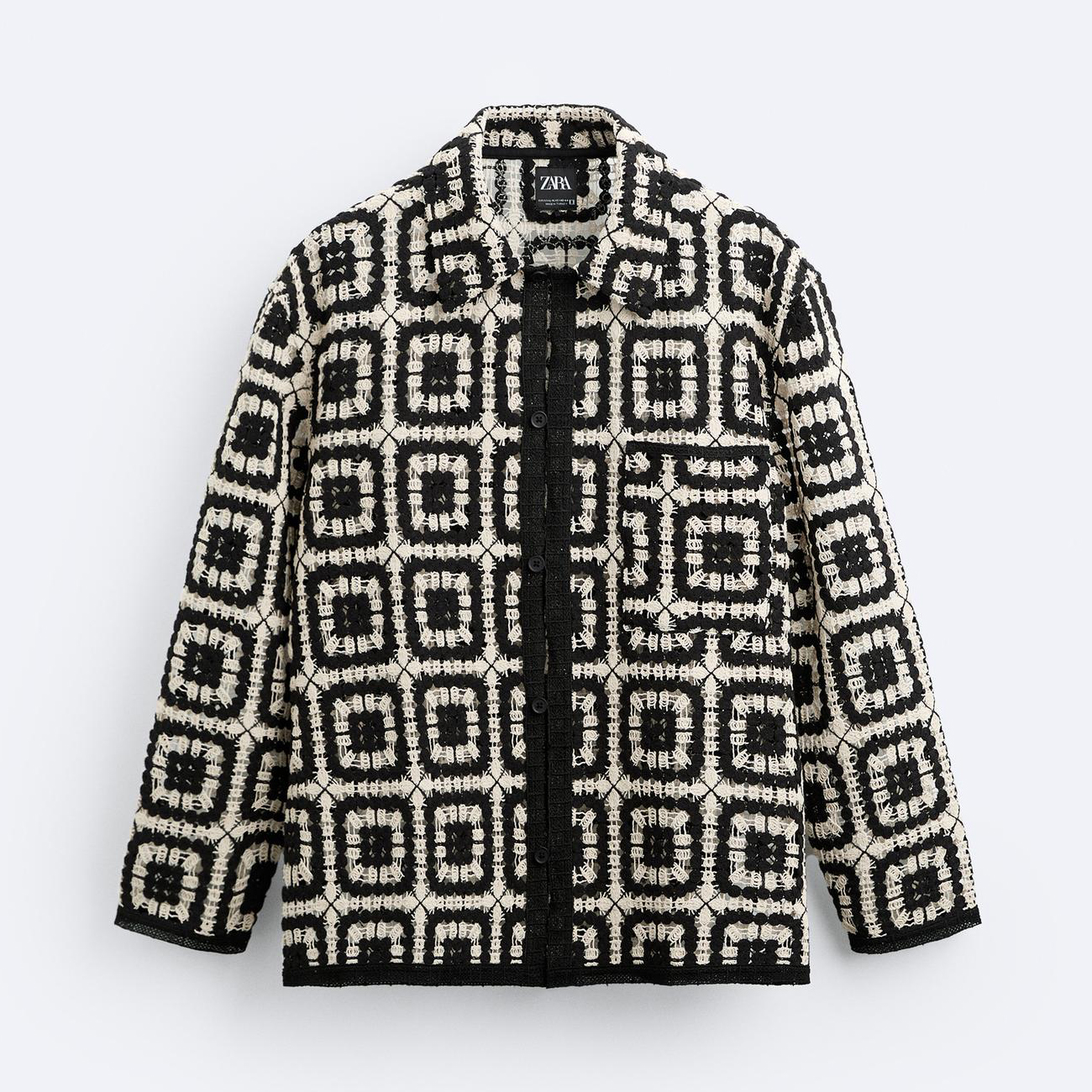 Кардиган Zara Crochet, черный/белый кардиган zara размер 164 белый черный