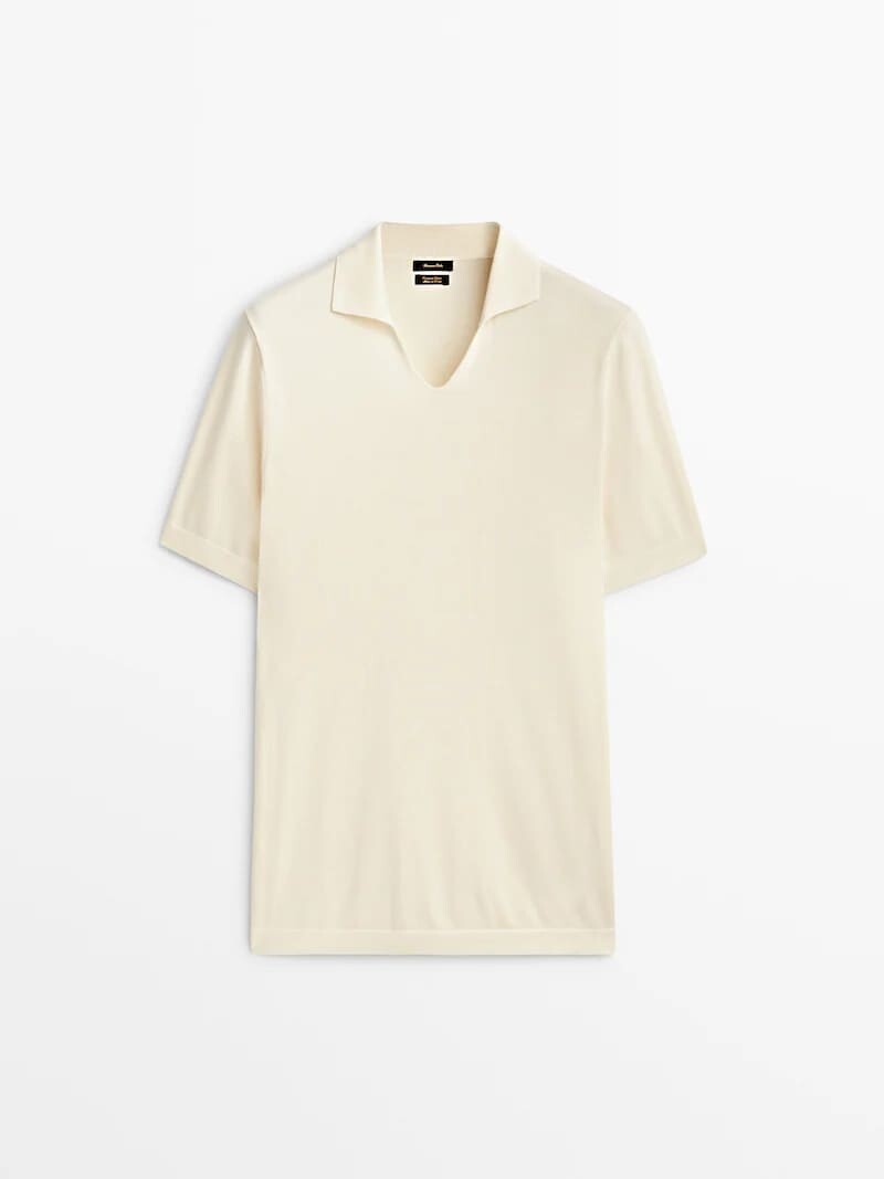 

Свитер с короткими рукавами Massimo Dutti Milano Knit Polo, кремовый, Бежевый