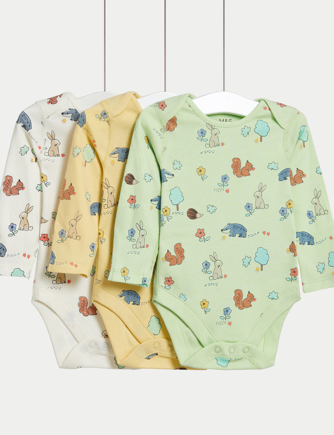 

3 комплекта боди из чистого хлопка с лесным принтом (от 6½ фунтов до 3 лет) Marks & Spencer, желтый микс
