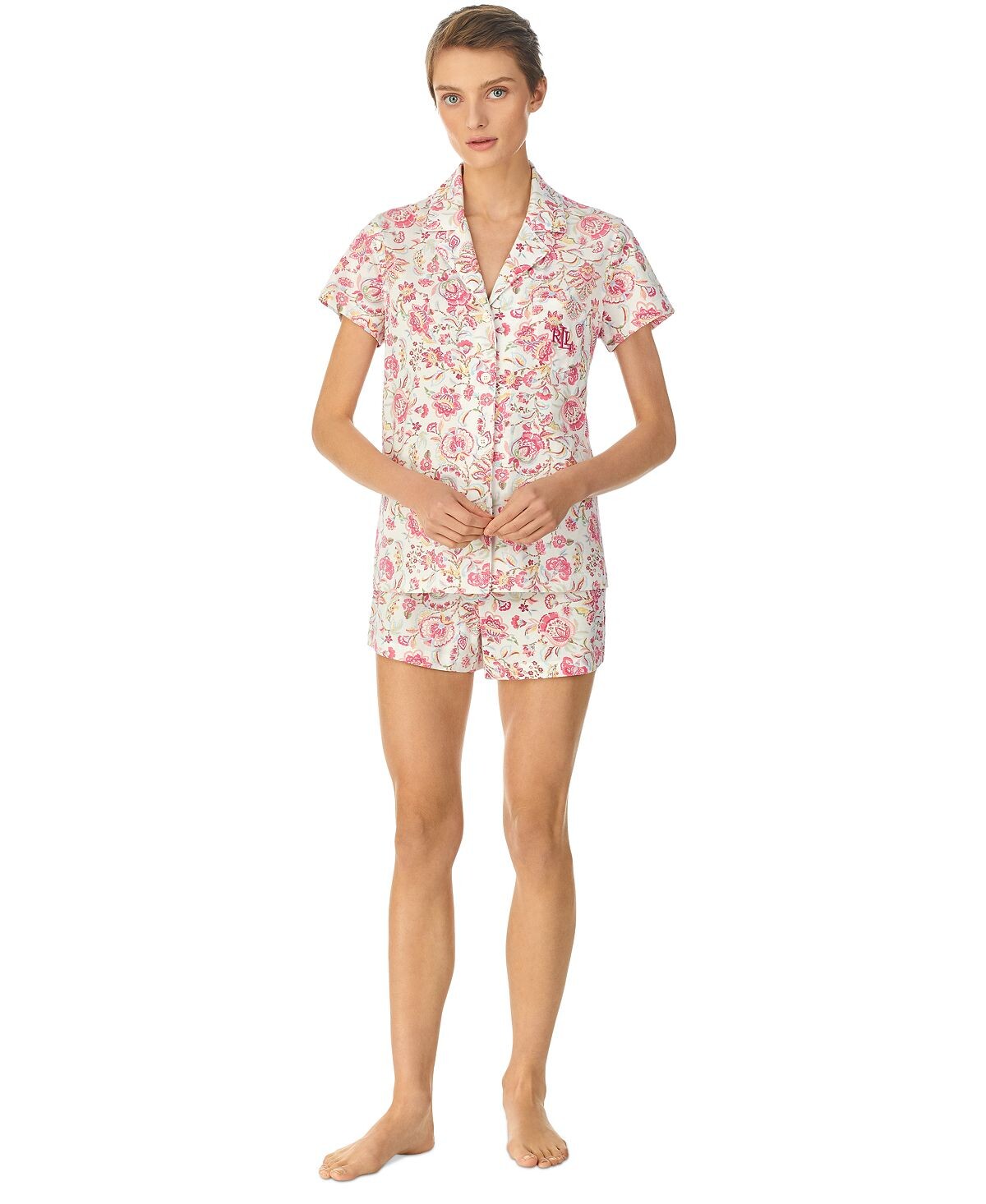 

Женские 2 шт. Короткий пижамный комплект с зубчатым воротником Lauren Ralph Lauren