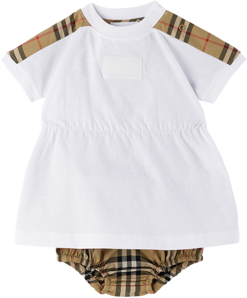 

Baby White Платье в клетку и комплект шароваров Белый Burberry