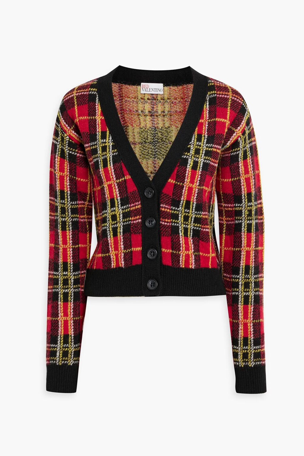 

Шерстяной кардиган жаккардовой вязки в клетку Redvalentino, малиновый