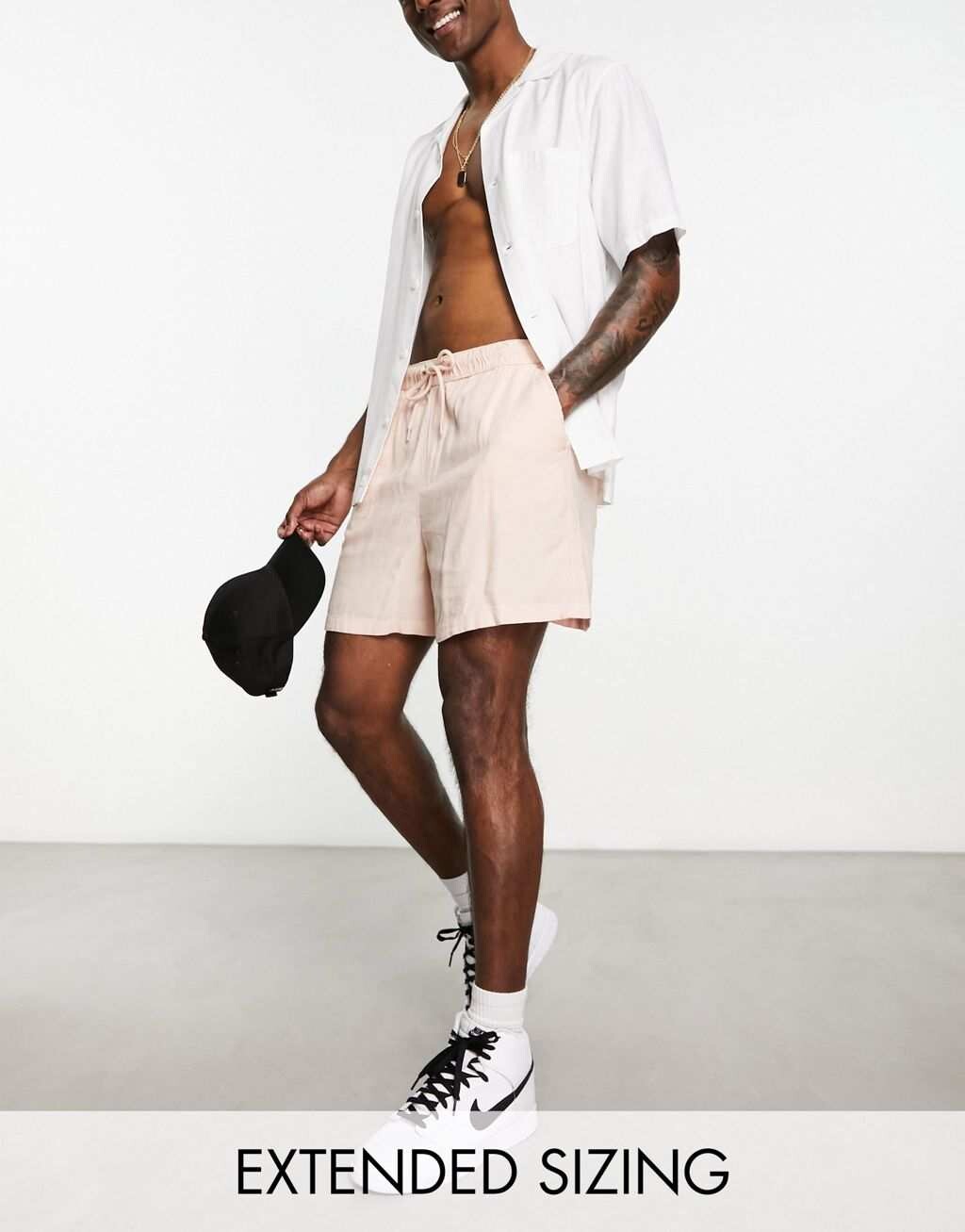 

Розовые широкие льняные шорты ASOS DESIGN укороченной длины