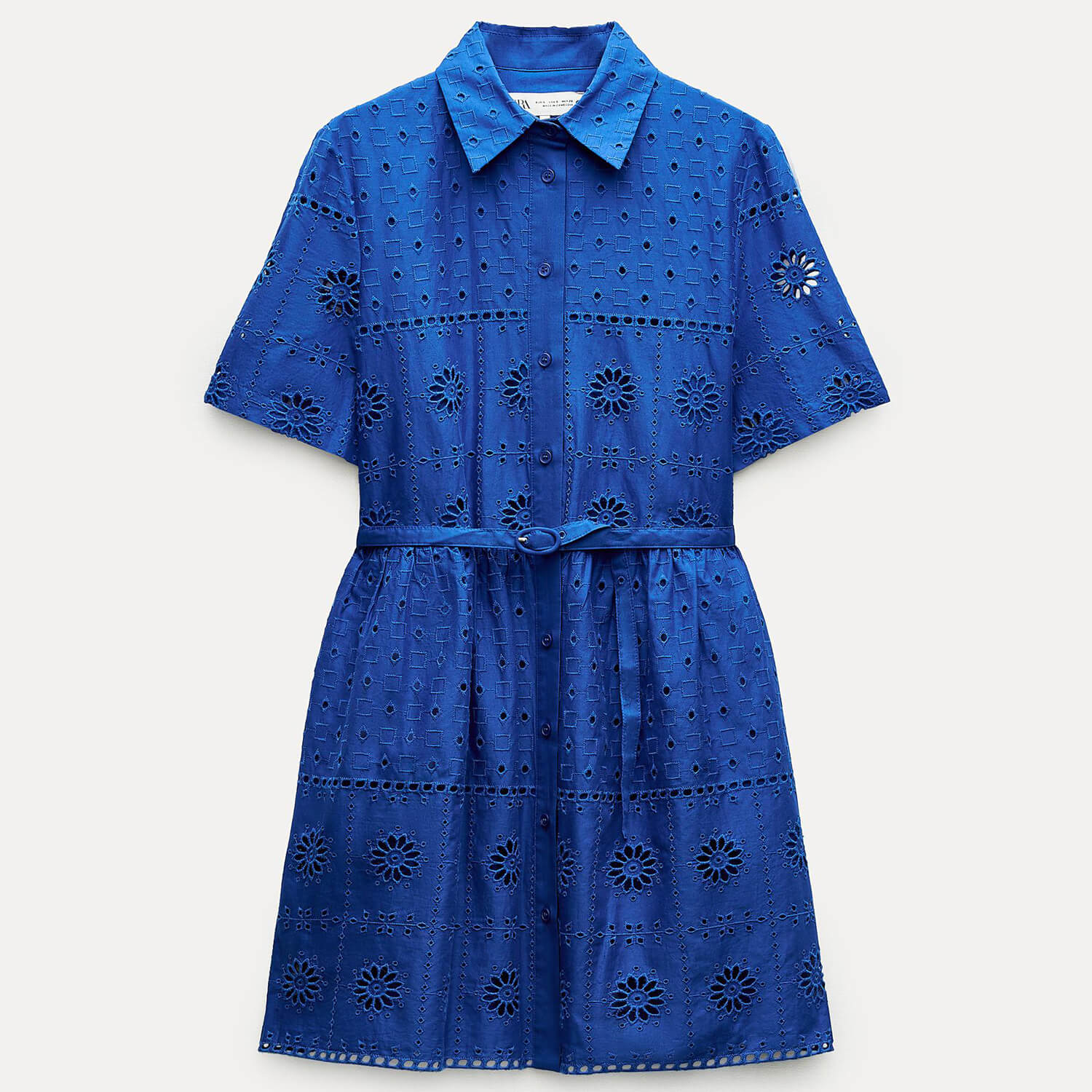 Платье Zara ZW Collection Short With Cutwork Embroidery, синий