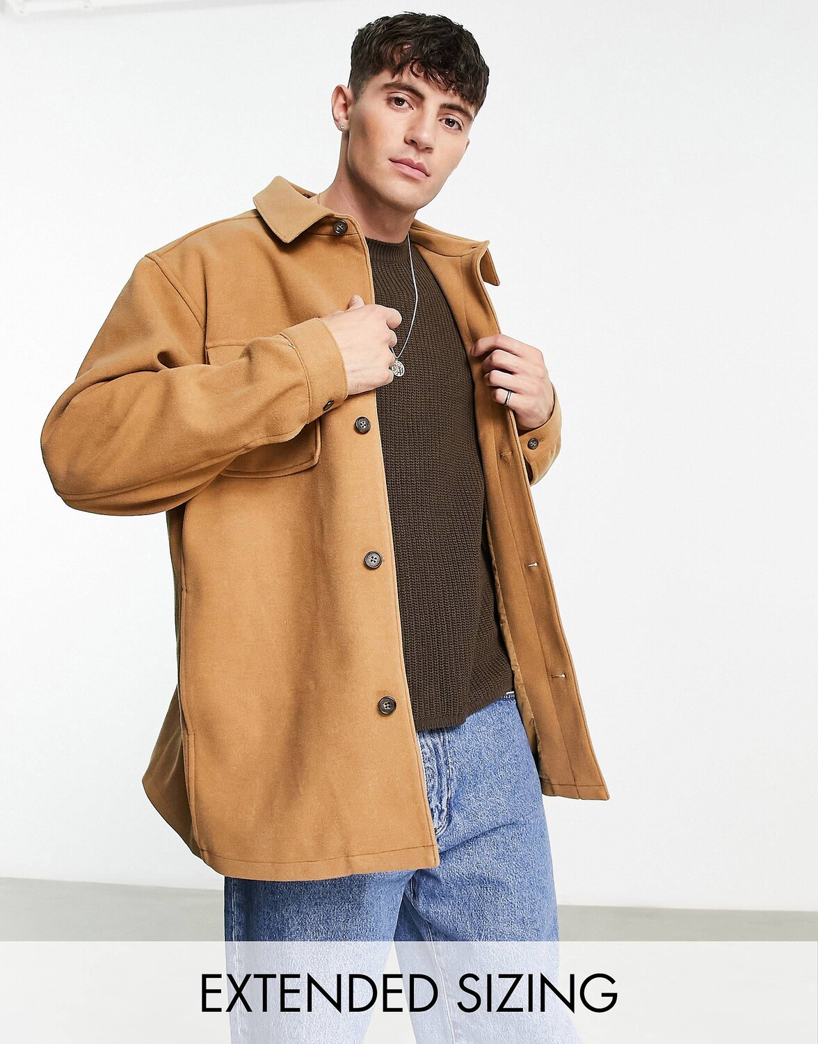 

Коричневая шерстяная куртка свободного кроя ASOS DESIGN, Коричневый