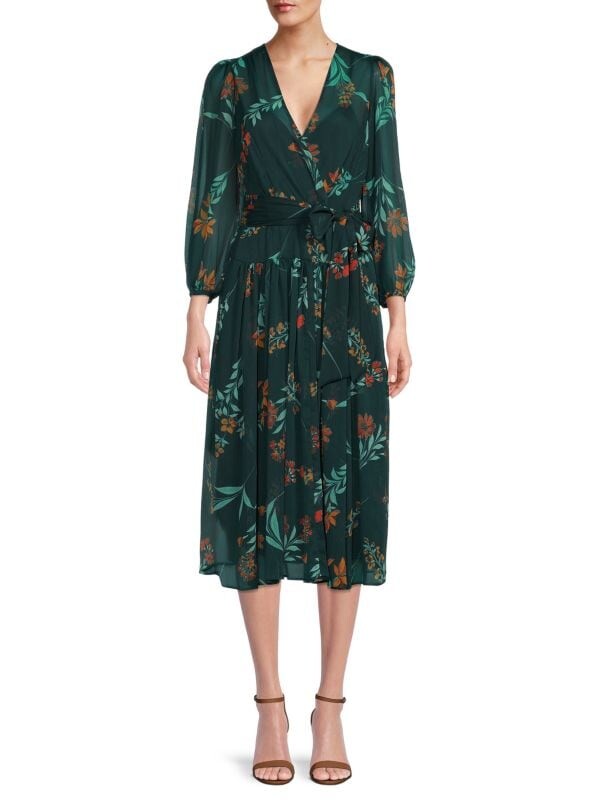 

Платье с запахом и поясом с цветочным принтом Calvin Klein Green