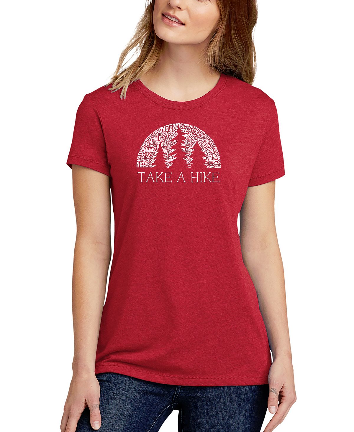 Женская футболка premium blend nature lover word art LA Pop Art, красный иди в поход
