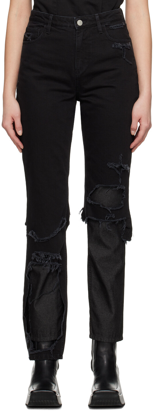 

Черные джинсы с двойной прорезью Raf Simons