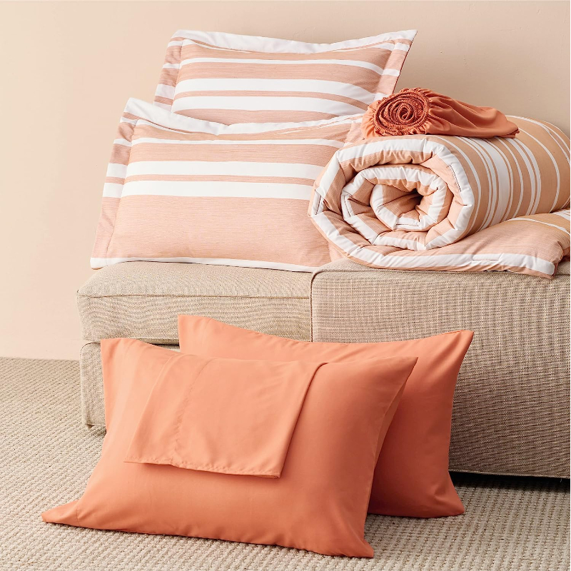Комплект двуспального постельного белья Bedsure Queen, 7 предметов, оранжевый/белый