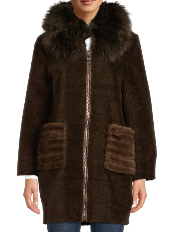 

Пальто с воротником из овчины La Fiorentina Brown