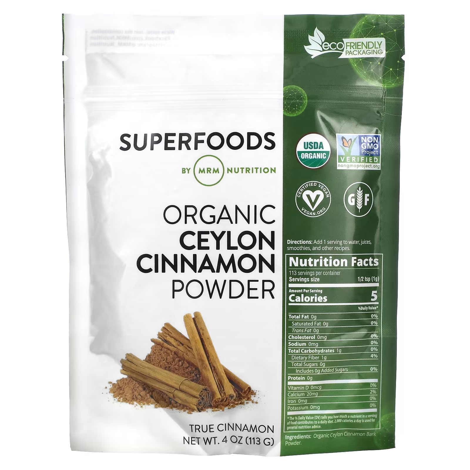 MRM Nutrition Organic Ceylon Cinnamon Powder, 113 г mrm nutrition organic elderberry fruit powder 4 oz 113 g