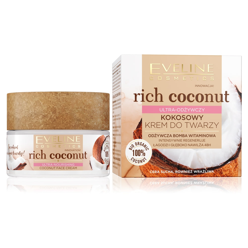 цена Eveline Cosmetics Rich Coconut ультрапитательный кокосовый крем для лица 50мл