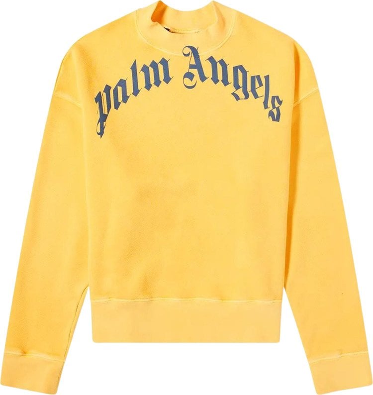 Толстовка Palm Angels Vintage Wash Curved Logo Crew 'Yellow/Navy', желтый - фото