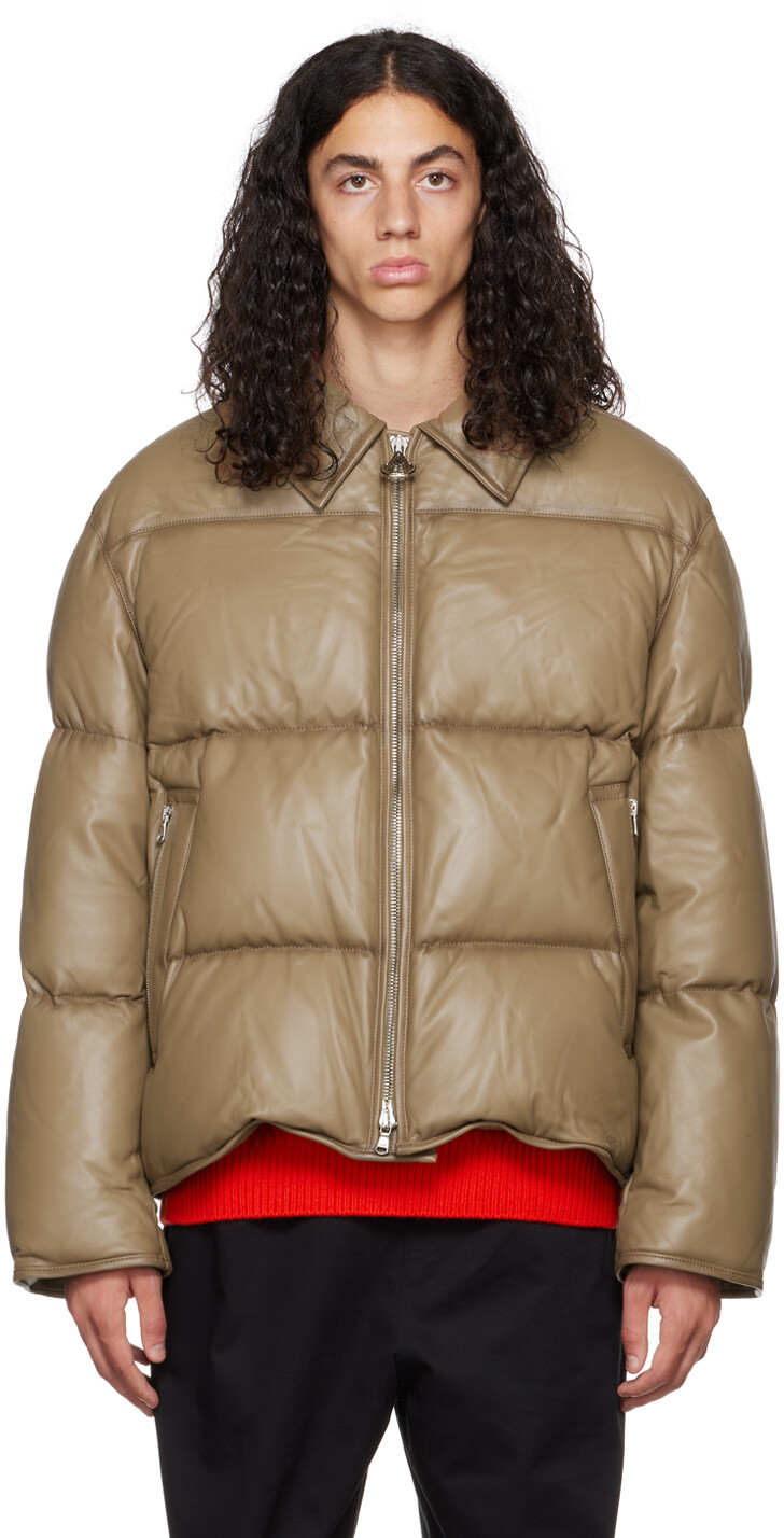 

Коричневая кожаная пуховая куртка Solid Homme