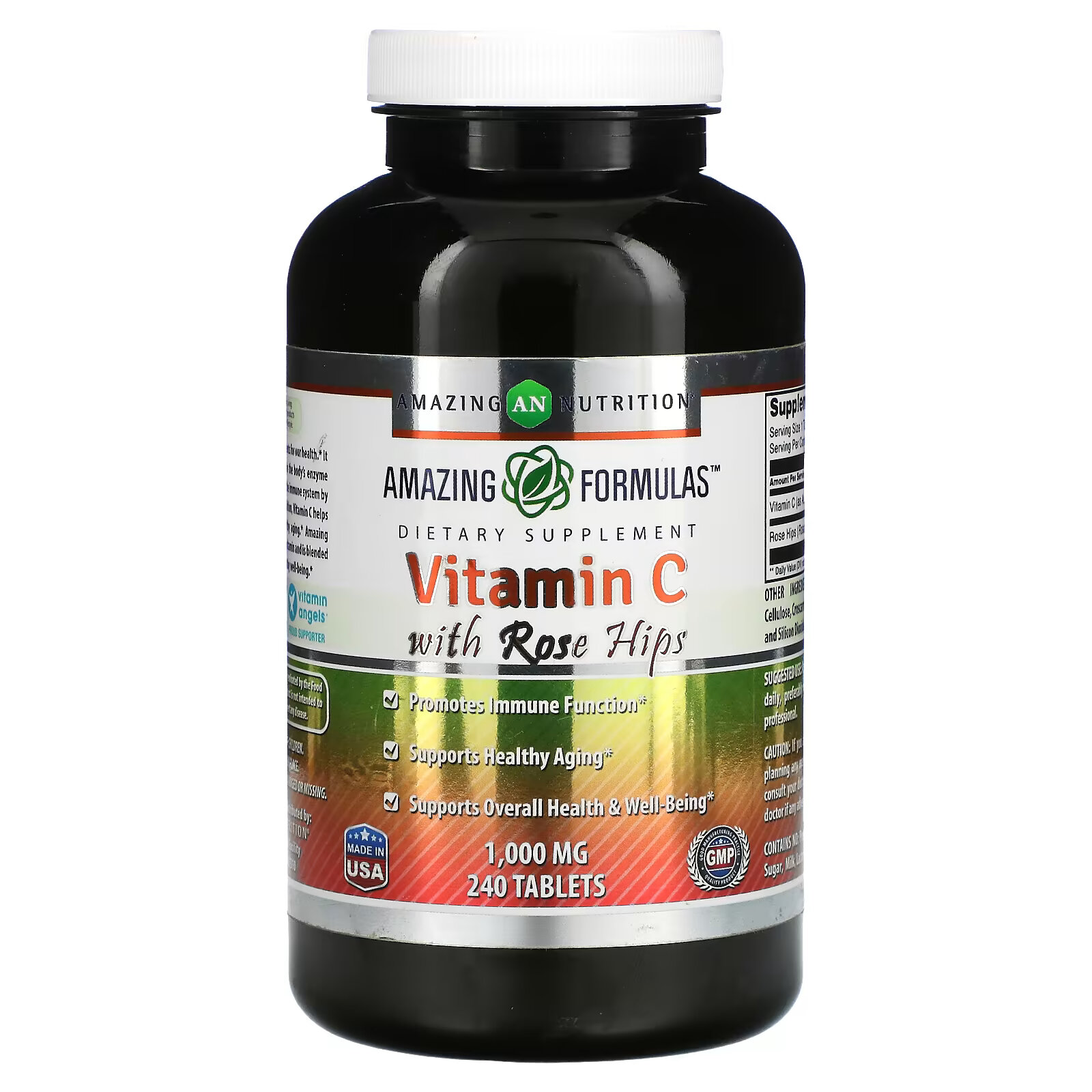 Amazing Nutrition, Витамин C с шиповником, 1000 мг, 240 таблеток solgar витамин c с шиповником 1000 мг 250 таблеток