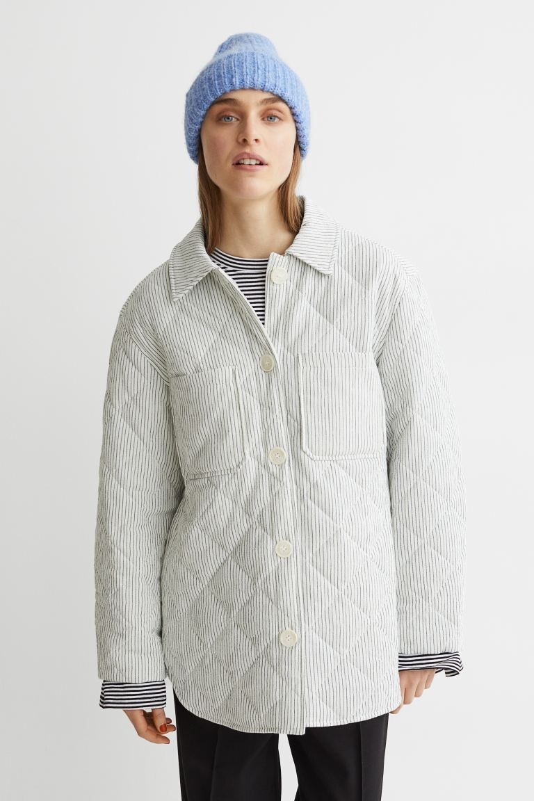 

Стеганая куртка-рубашка H&M, белый/теннисная полоска