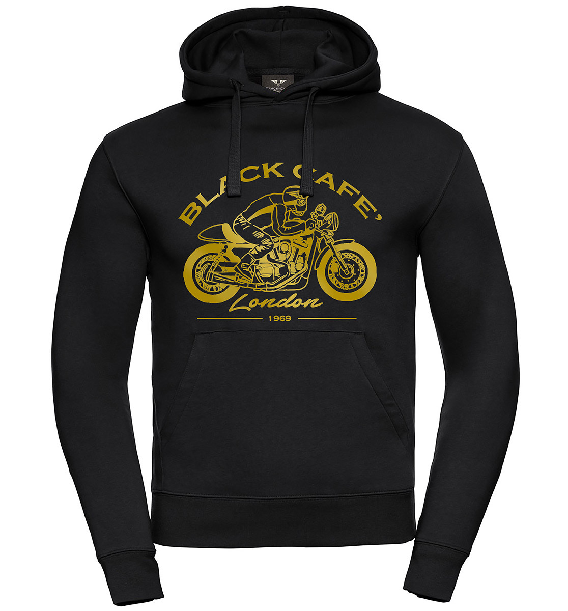 Толстовка Black-Cafe London Retro Bike с капюшоном, черный/золотистый