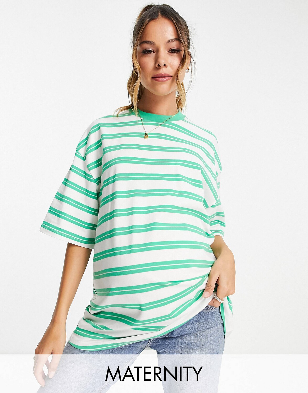 

Зеленая футболка оверсайз в полоску Topshop Maternity