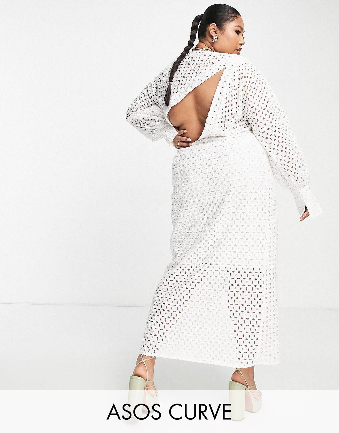 

Белое платье миди с объемными рукавами ASOS EDITION Curve