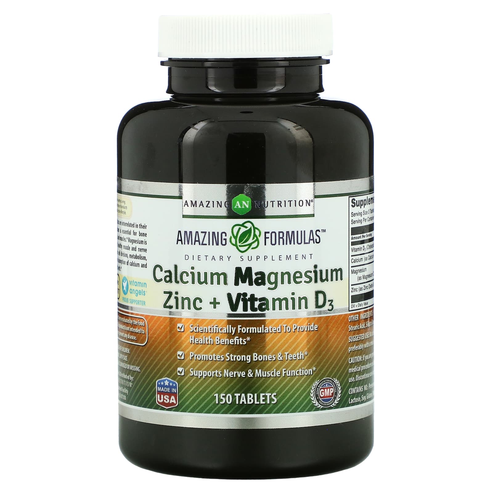 Кальций, магний и цинк + витамин D3, 150 таблеток Amazing Nutrition