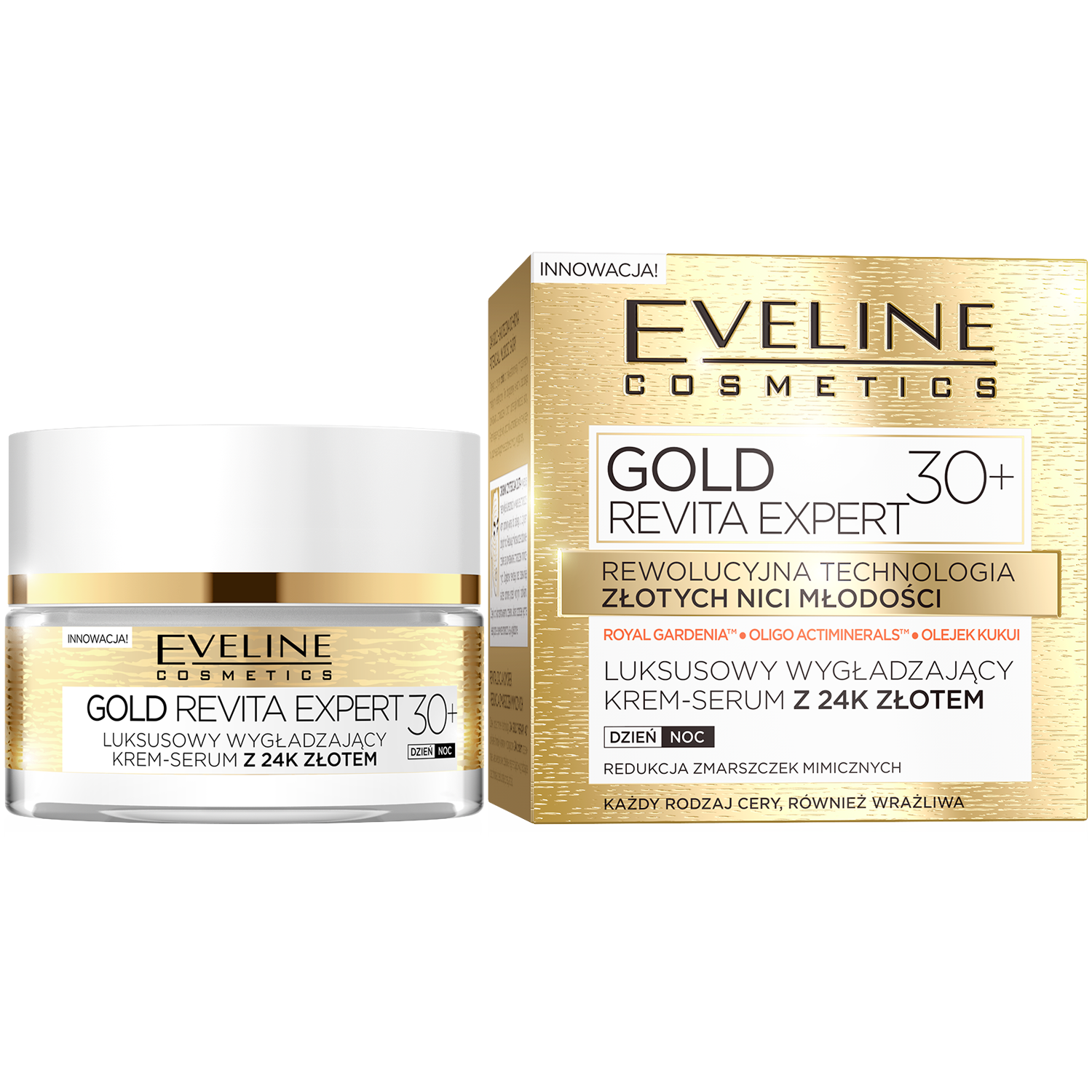 Eveline Cosmetics Gold Revita Expert 30+ роскошная разглаживающая крем-сыворотка с 24-каратным золотом 30+, 50 мл