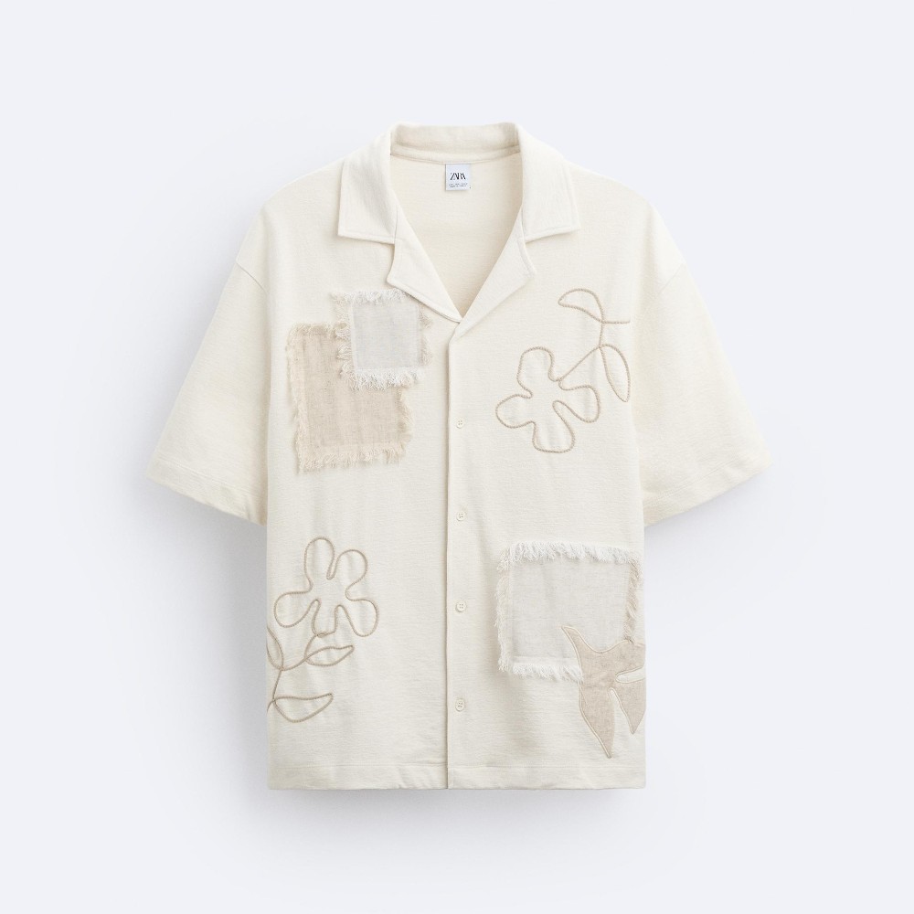 Рубашка Zara Contrast Patches, кремовый