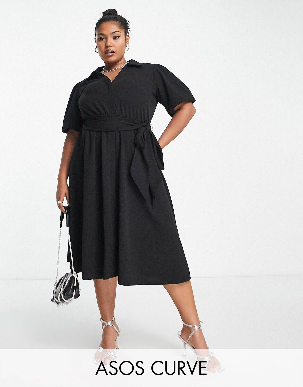 

Черное платье-рубашка с поясом ASOS DESIGN Curve